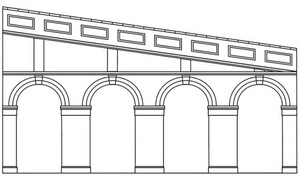 Hornby High Stepped Arched Retaining Walls x 2 (Red Brick) R7374