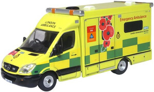 Oxford Diecast Mercedes Ambulance London Ambulance Service(Remembrance Day) 76MA007