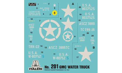 Italeri 2 ½ Ton, 6x6 Water Tank Truck Plastic Model Kit 0201S