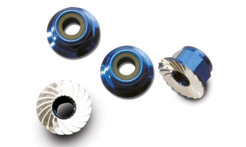 Traxxas 4mm Aluminum Flanged Nuts Serrated Blue-anodized 1747R