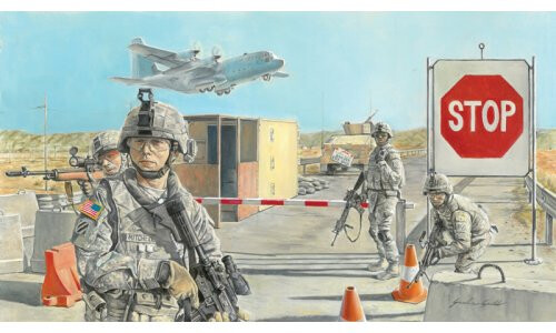 Italeri ROAD BLOCK AND U.S. SOLDIERS Plastic Model Kit 6521S