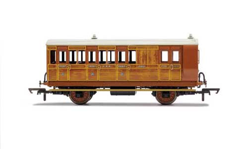 Hornby GNR, 4 Wheel Coach, Brake 3rd Class, Fitted Lights, 399 - Era 2 R40106