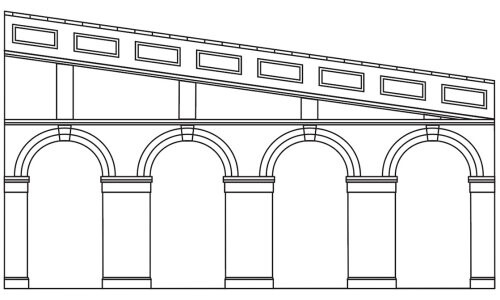 Hornby High Stepped Arched Retaining Walls x 2 (Red Brick) R7374