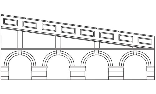 Hornby Mid Stepped Arched Retaining Walls x2 (Red Brick) R7386