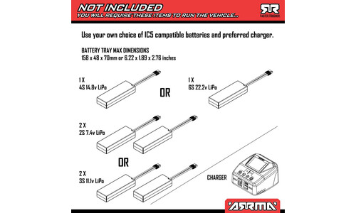 Arrma Notorious V6 BLX 6S Stunt Truck 4WD Black ARA8611V6T1 Batteries